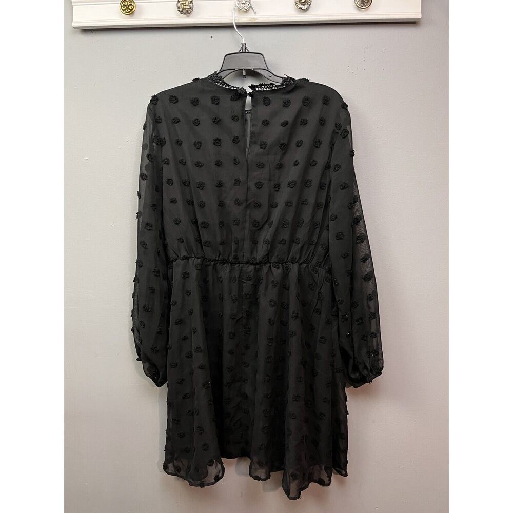 SHEIN Black Swiss Dot Long Sleeve Midi Dress - Picture 2 of 8